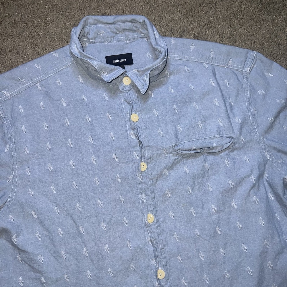 Finisterre Short Sleeved Button Up Shirt Blue Holiday Summer Beach Cotton Large